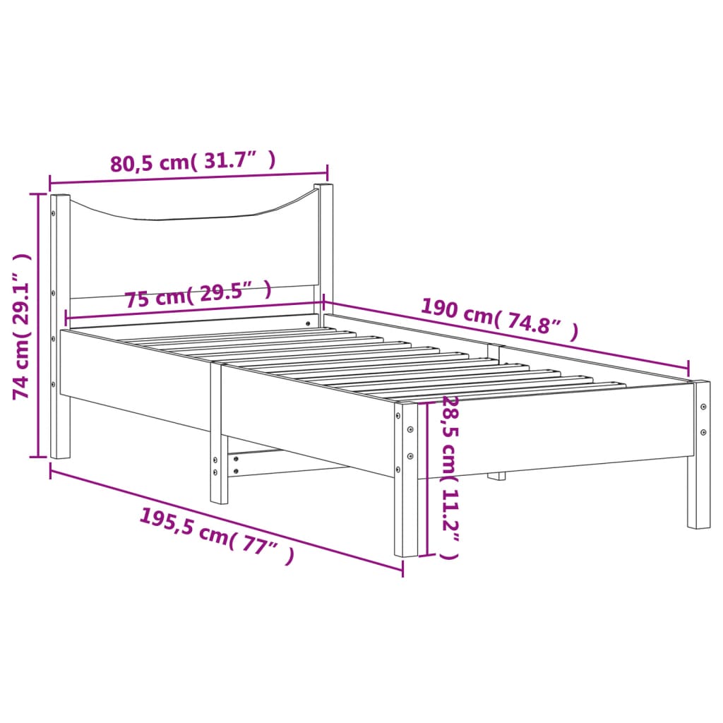 vidaXL Estructura de cama sin colchón madera maciza blanca 75x190 cm