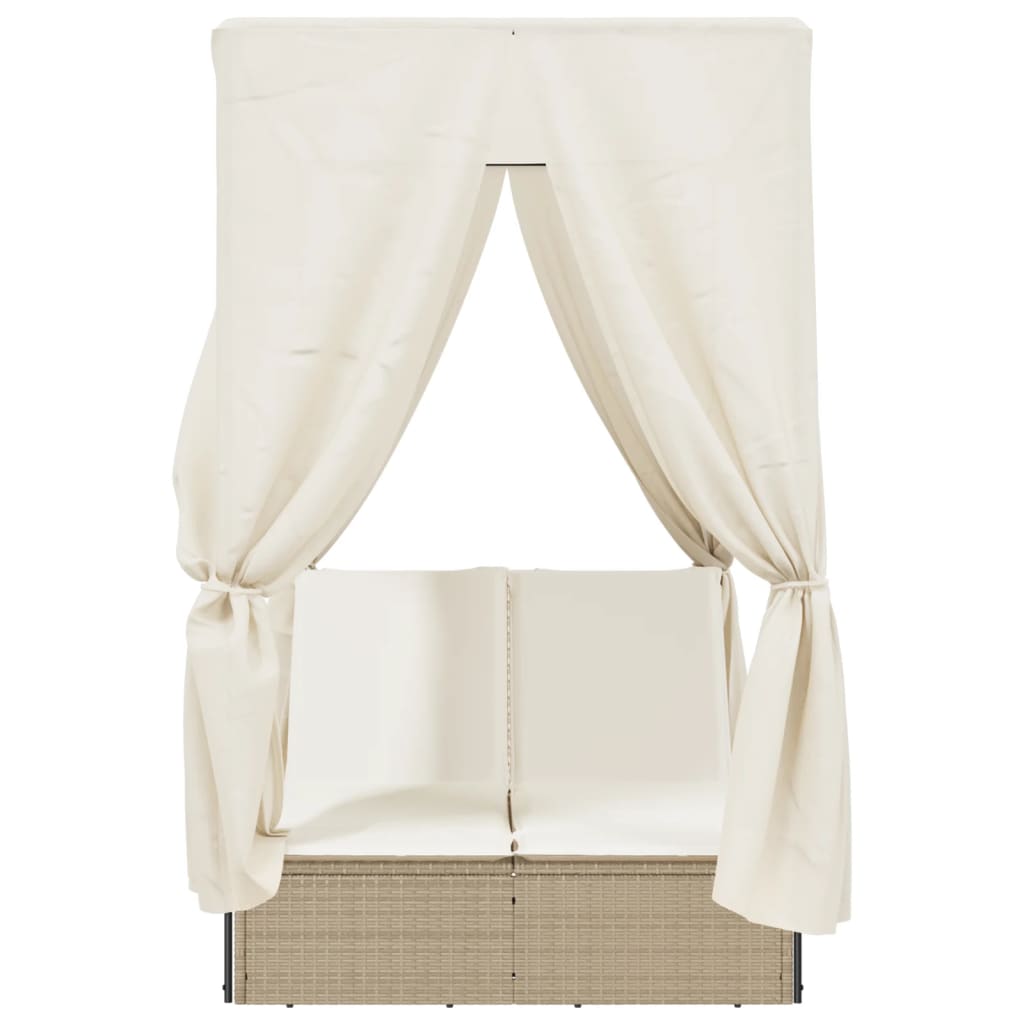 vidaXL Tumbona doble con techo y cortinas ratán sintético beige