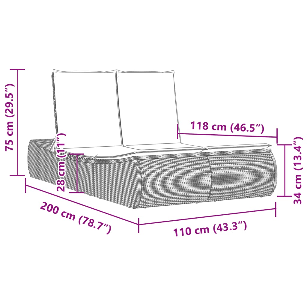 vidaXL Tumbona doble con cojines ratán sintético beige