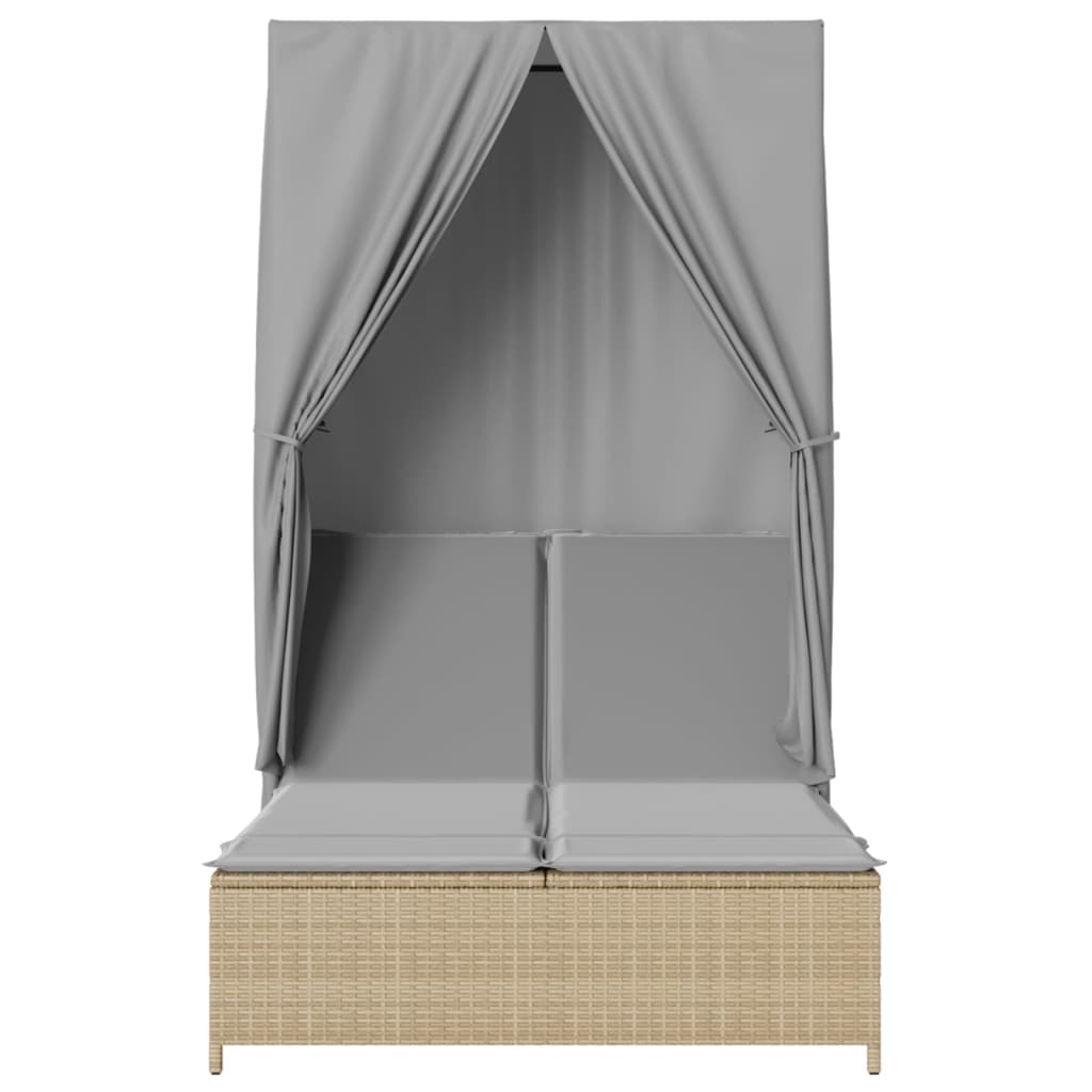 vidaXL Tumbona doble con techo y cortinas ratán sintético beige