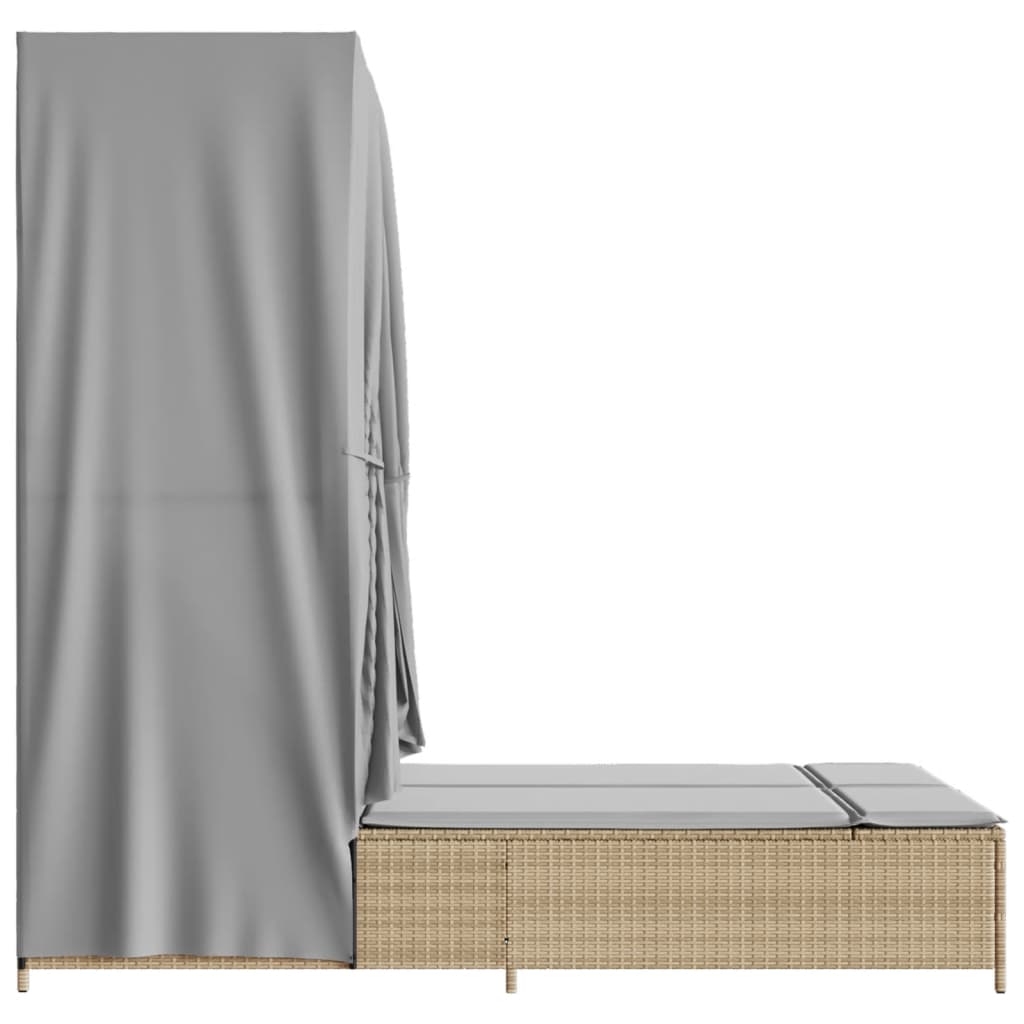 vidaXL Tumbona doble con techo y cortinas ratán sintético beige