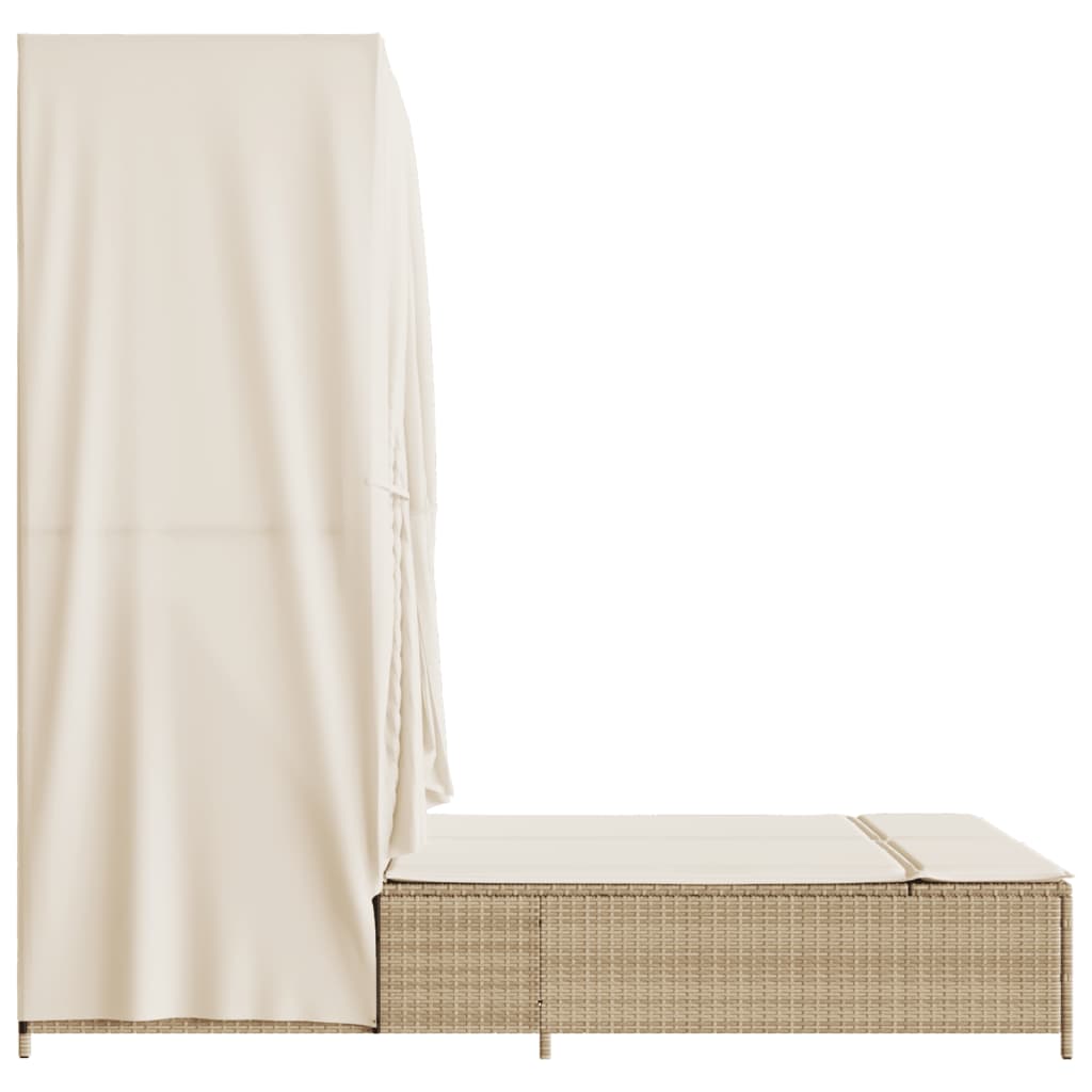 vidaXL Tumbona doble con techo y cortinas ratán sintético beige