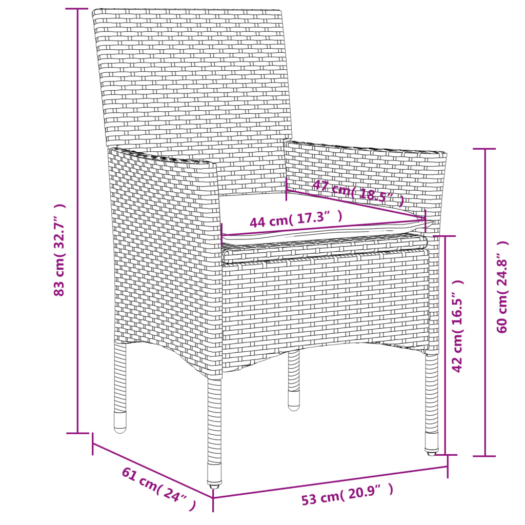 vidaXL Sillones de jardín con cojines 2 uds ratán sintético negro