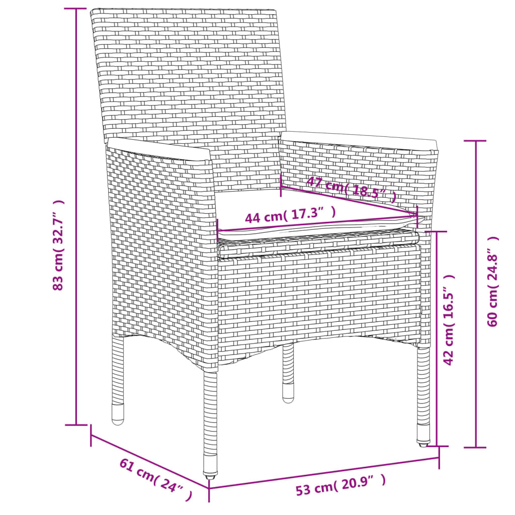 vidaXL Sillones de jardín con cojines 2 uds ratán sintético negro