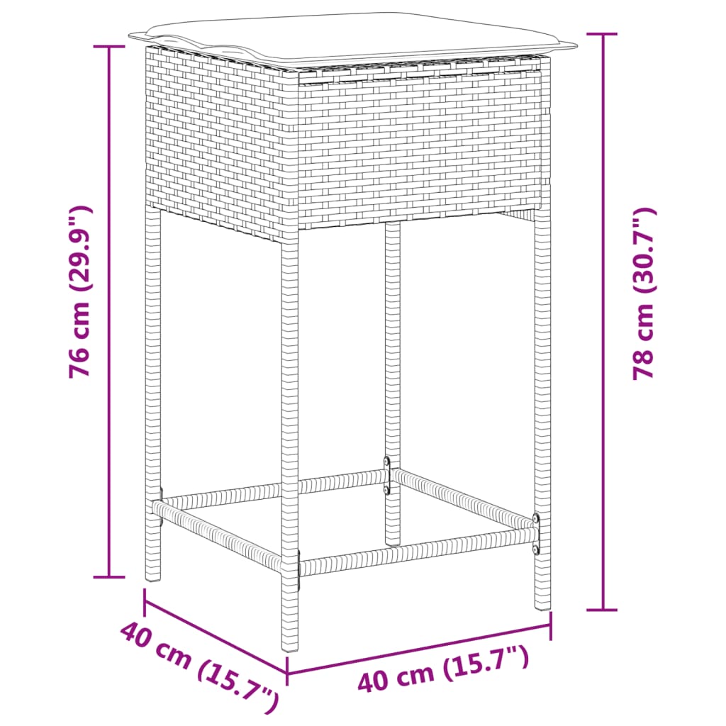 vidaXL Taburetes de cocina y cojines 2 uds ratán sintético gris claro