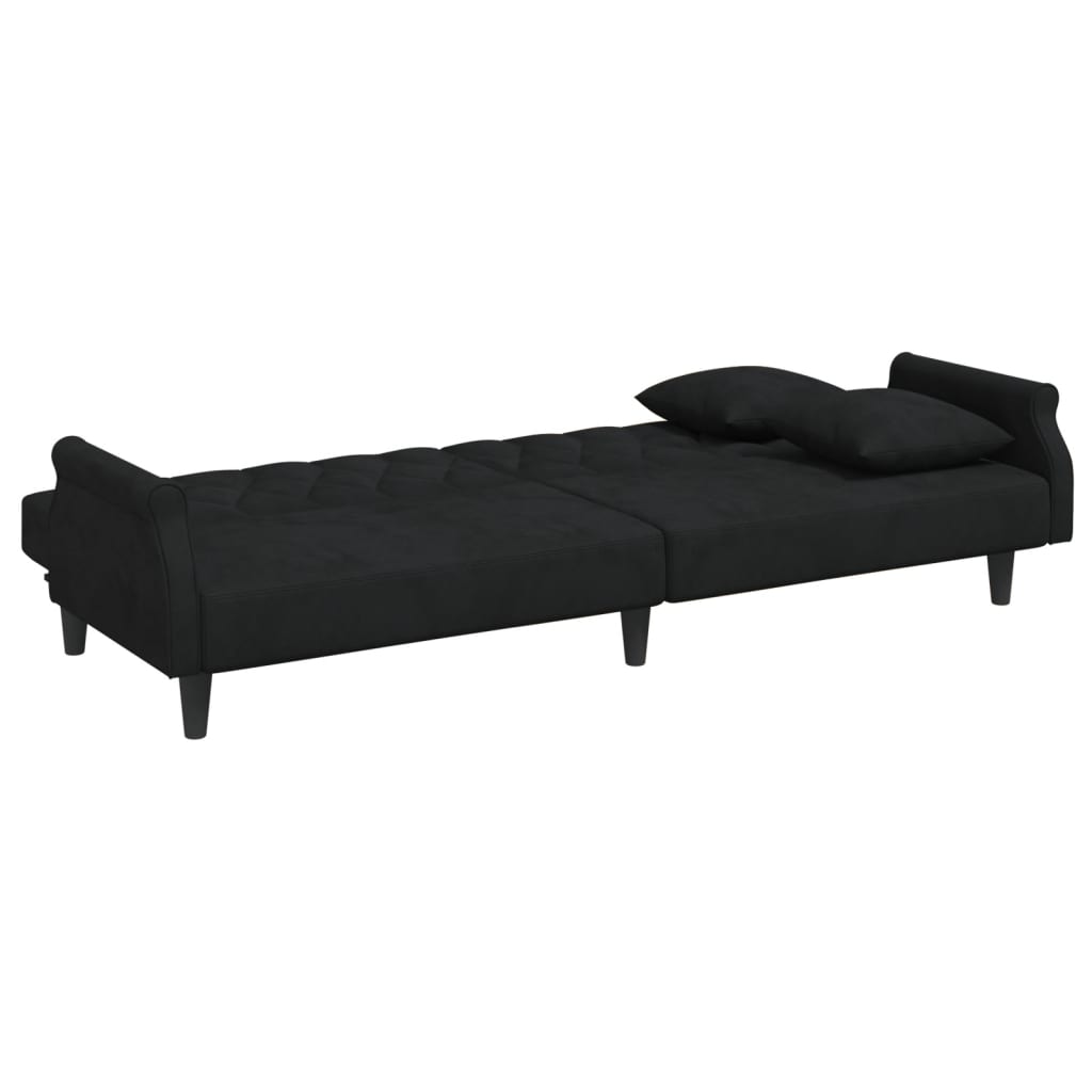 vidaXL Sofá cama de 2 plazas con almohadas y taburete terciopelo negro