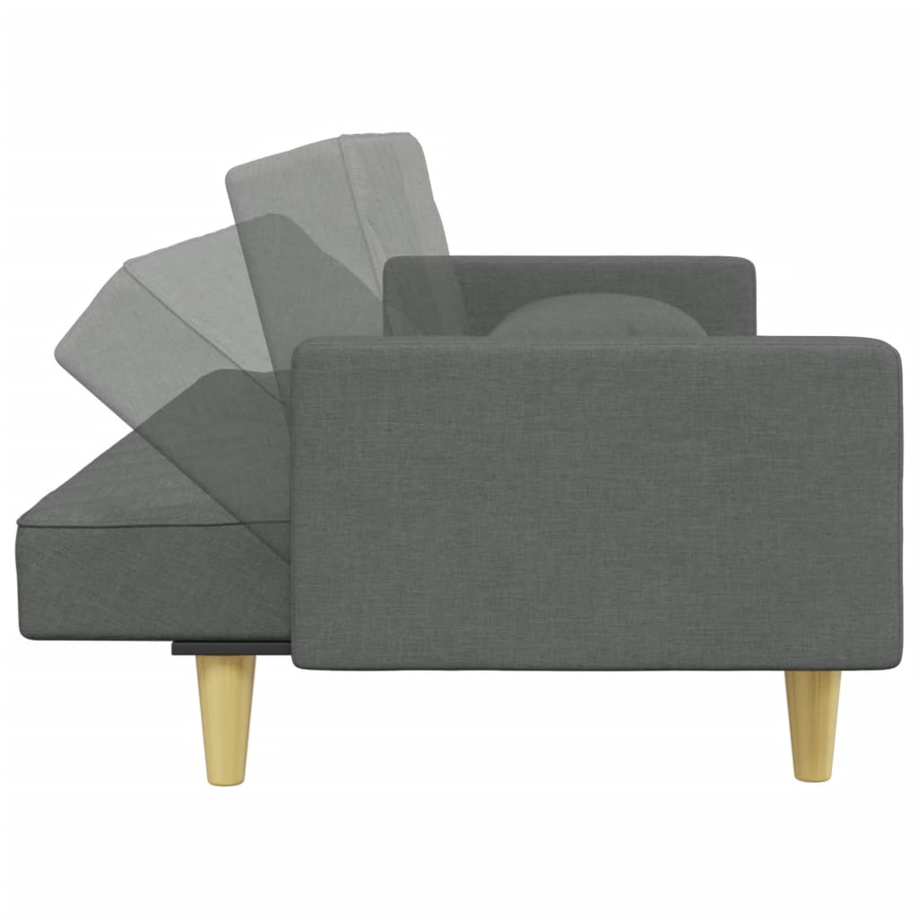 vidaXL Sofá cama de 2 plazas con almohadas y taburete tela gris oscuro