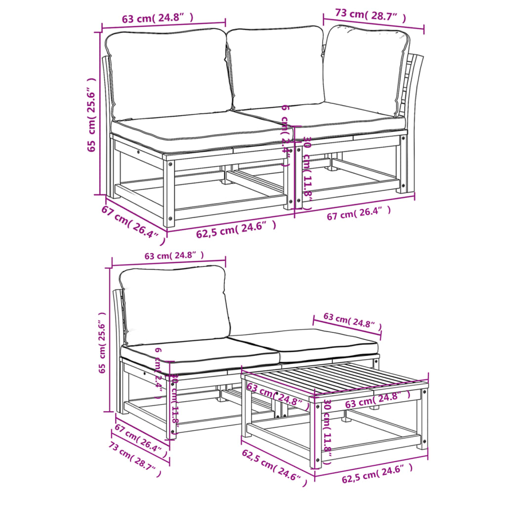 vidaXL Juego de muebles jardín 5 pzas con cojines madera maciza acacia