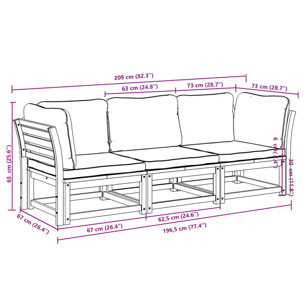 vidaXL Set de muebles para jardín 3 piezas con cojines madera acacia