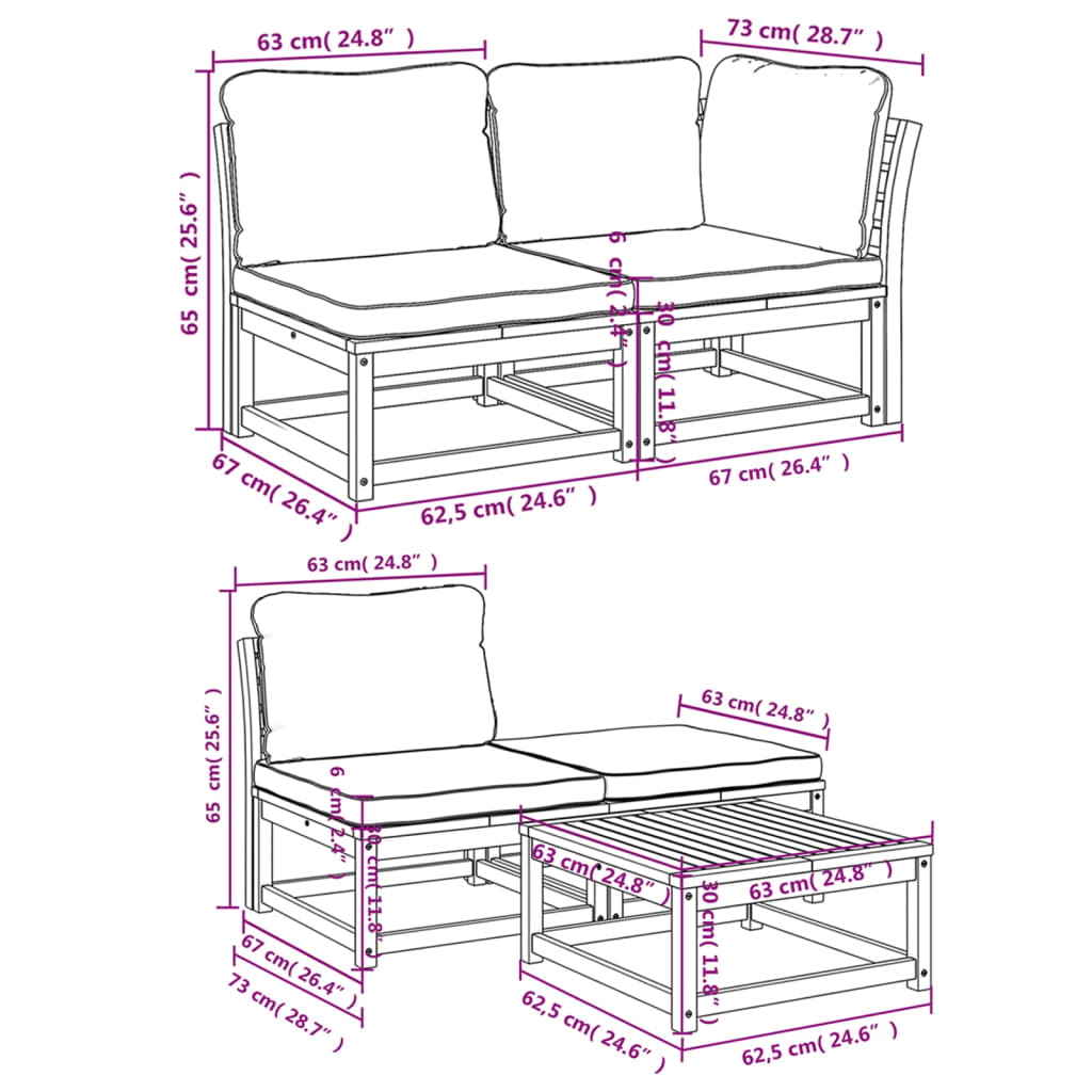 vidaXL Juego de muebles jardín 5 pzas con cojines madera maciza acacia