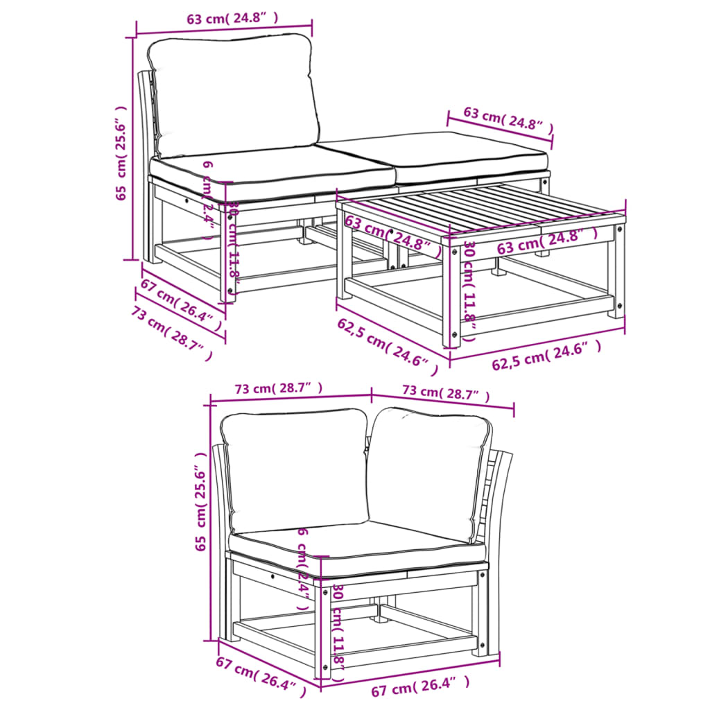 vidaXL Juego de muebles jardín 5 pzas con cojines madera maciza acacia