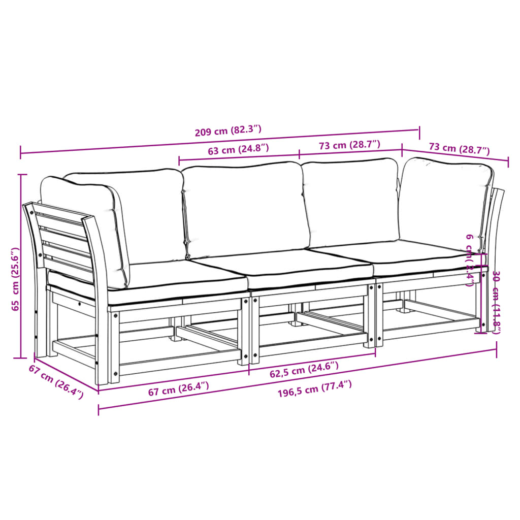 vidaXL Set de muebles para jardín 3 piezas con cojines madera acacia