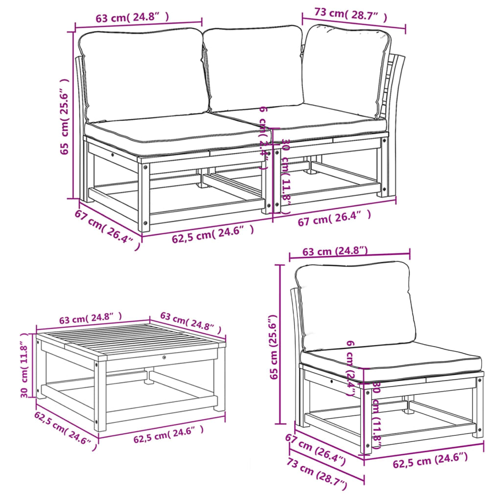 vidaXL Juego de muebles jardín 5 pzas con cojines madera maciza acacia