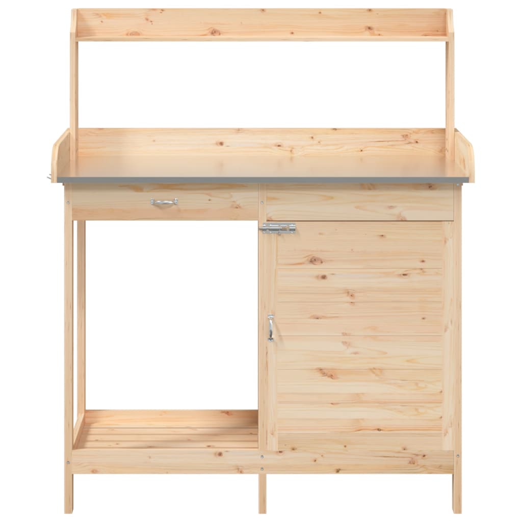 vidaXL Mesa para macetas con armario madera de abeto 110,5x45x124,5 cm