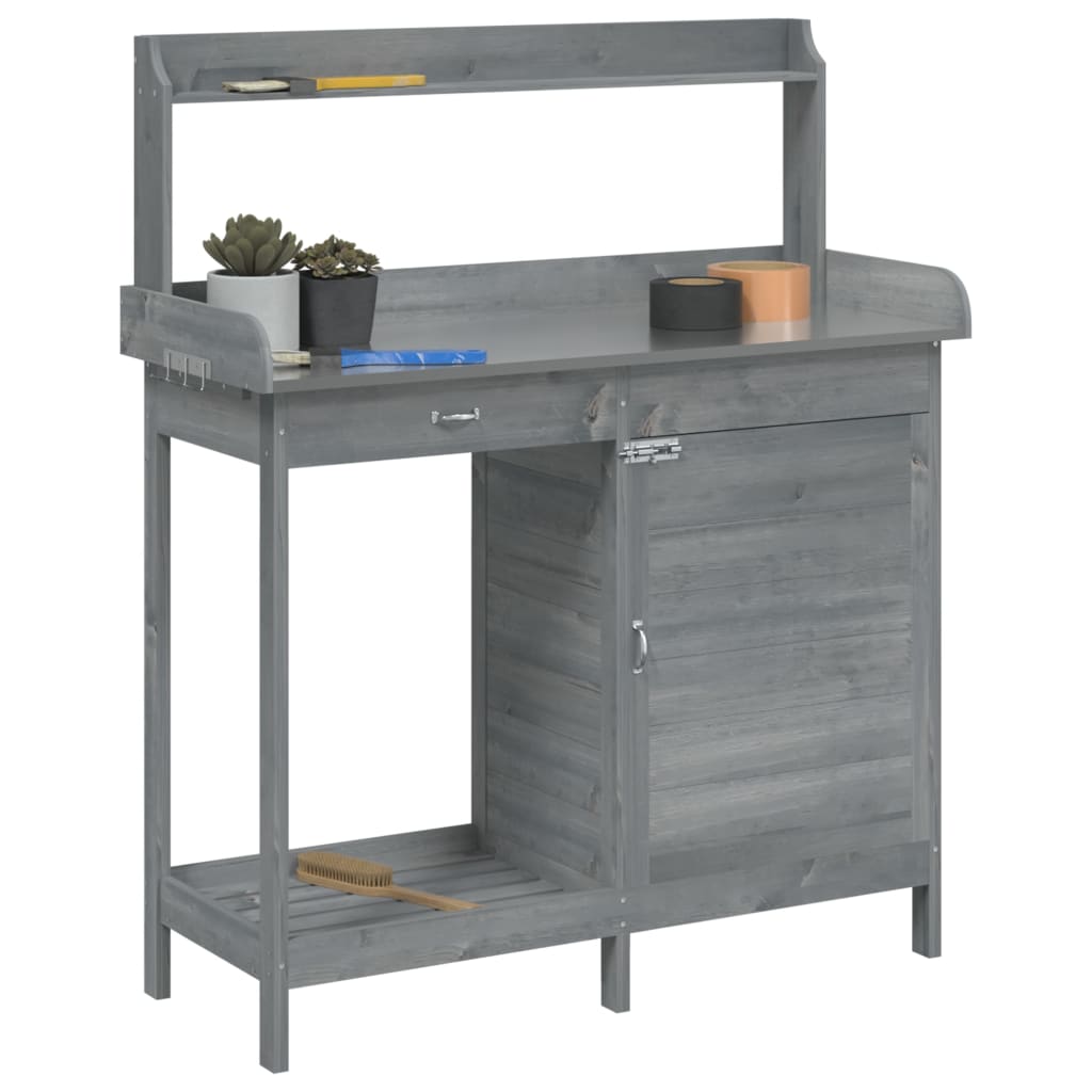 vidaXL Mesa para macetas y armario madera abeto gris 110,5x45x124,5 cm