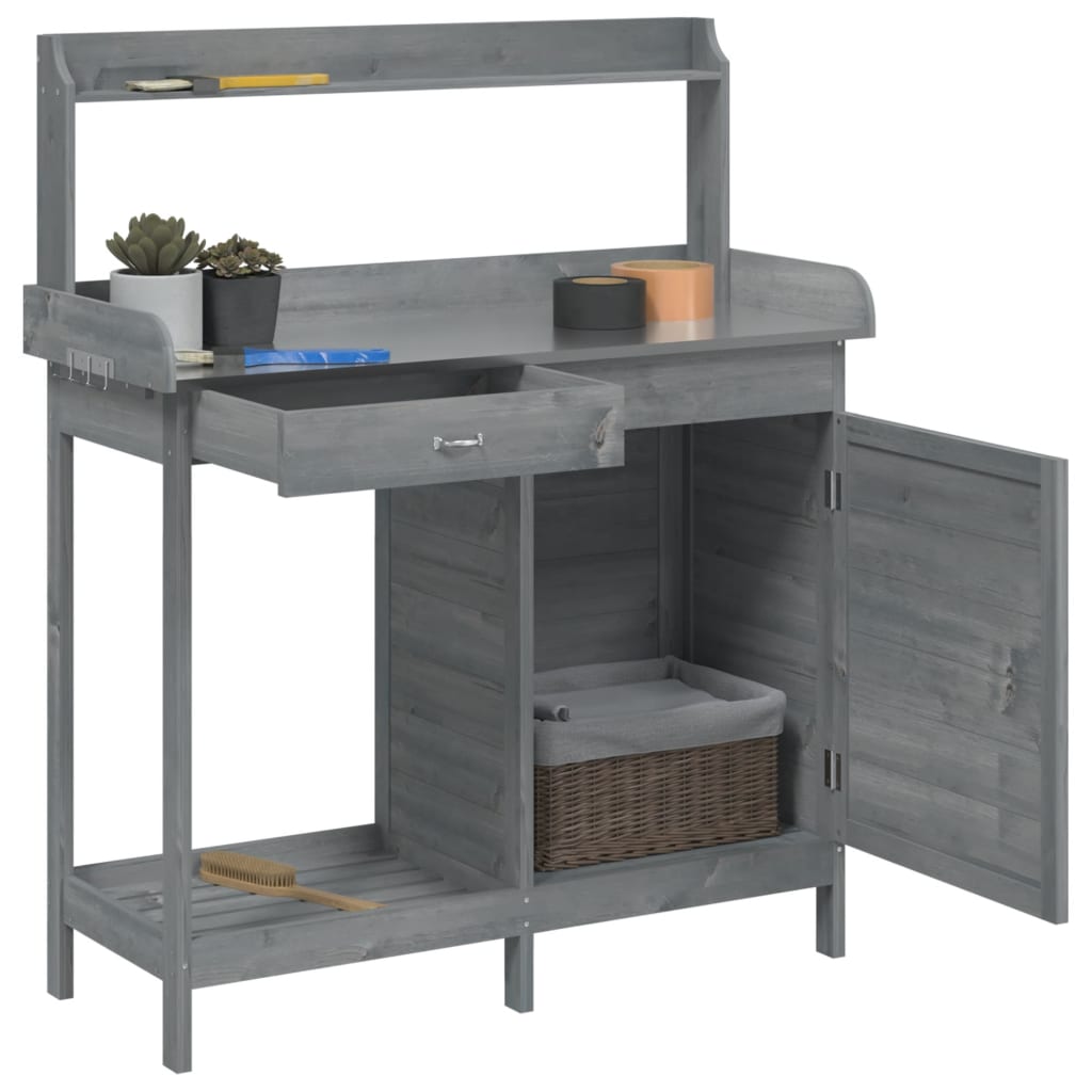 vidaXL Mesa para macetas y armario madera abeto gris 110,5x45x124,5 cm