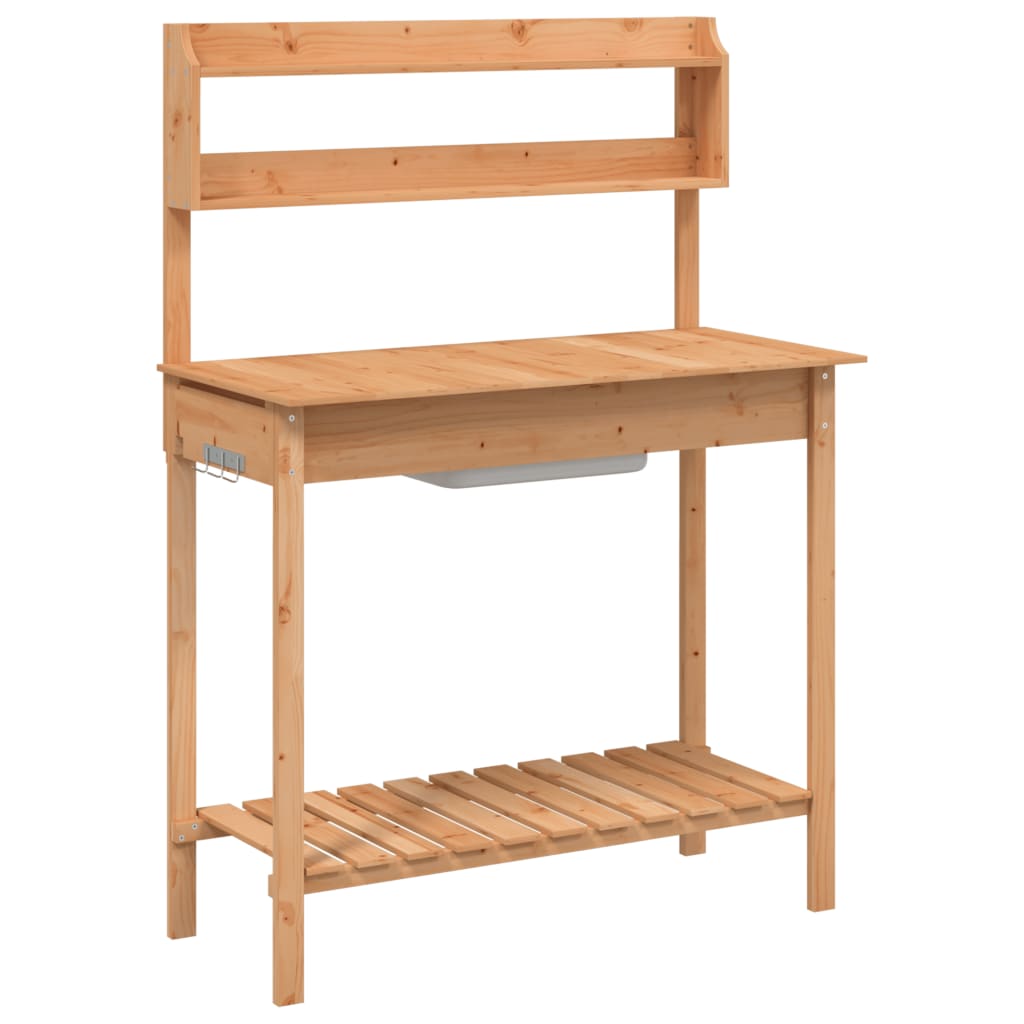 vidaXL Mesa para macetas con fregadero madera abeto 147,5x44x139,5 cm