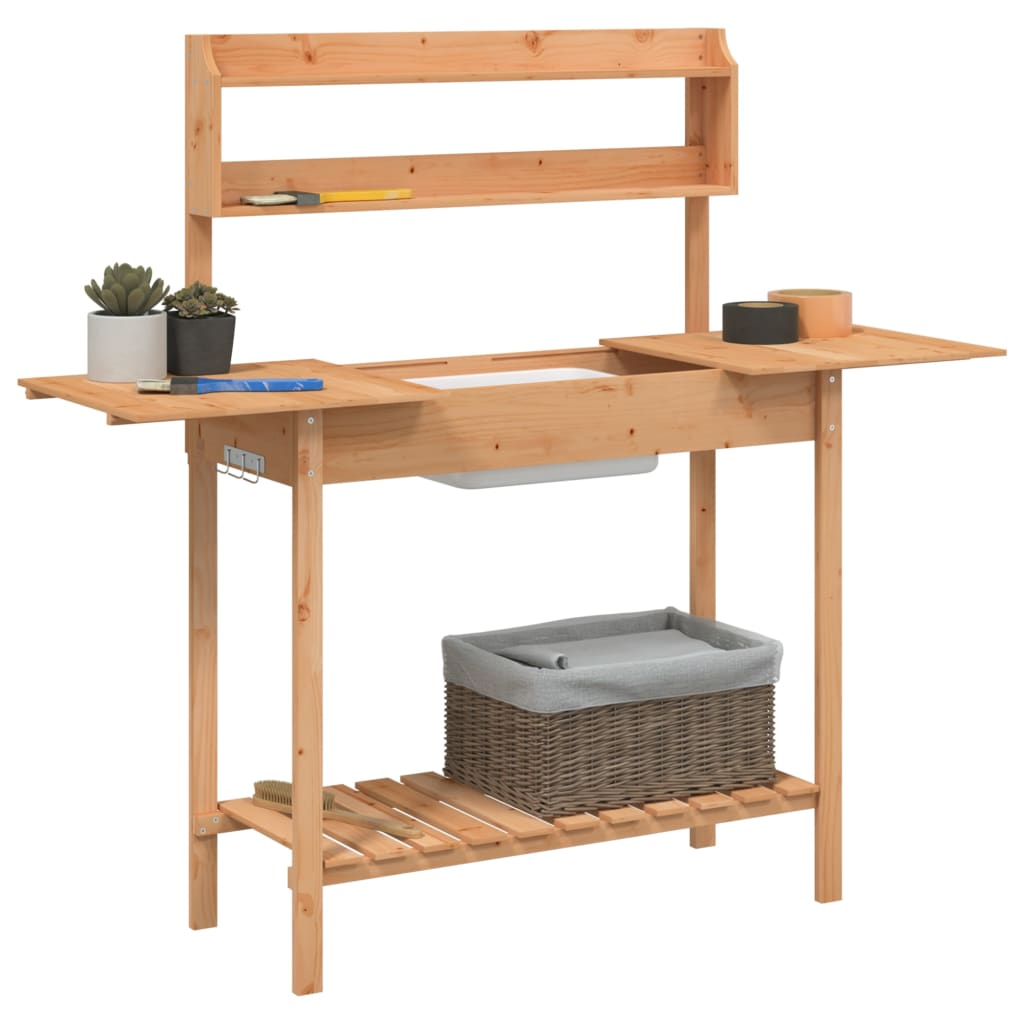 vidaXL Mesa para macetas con fregadero madera abeto 147,5x44x139,5 cm