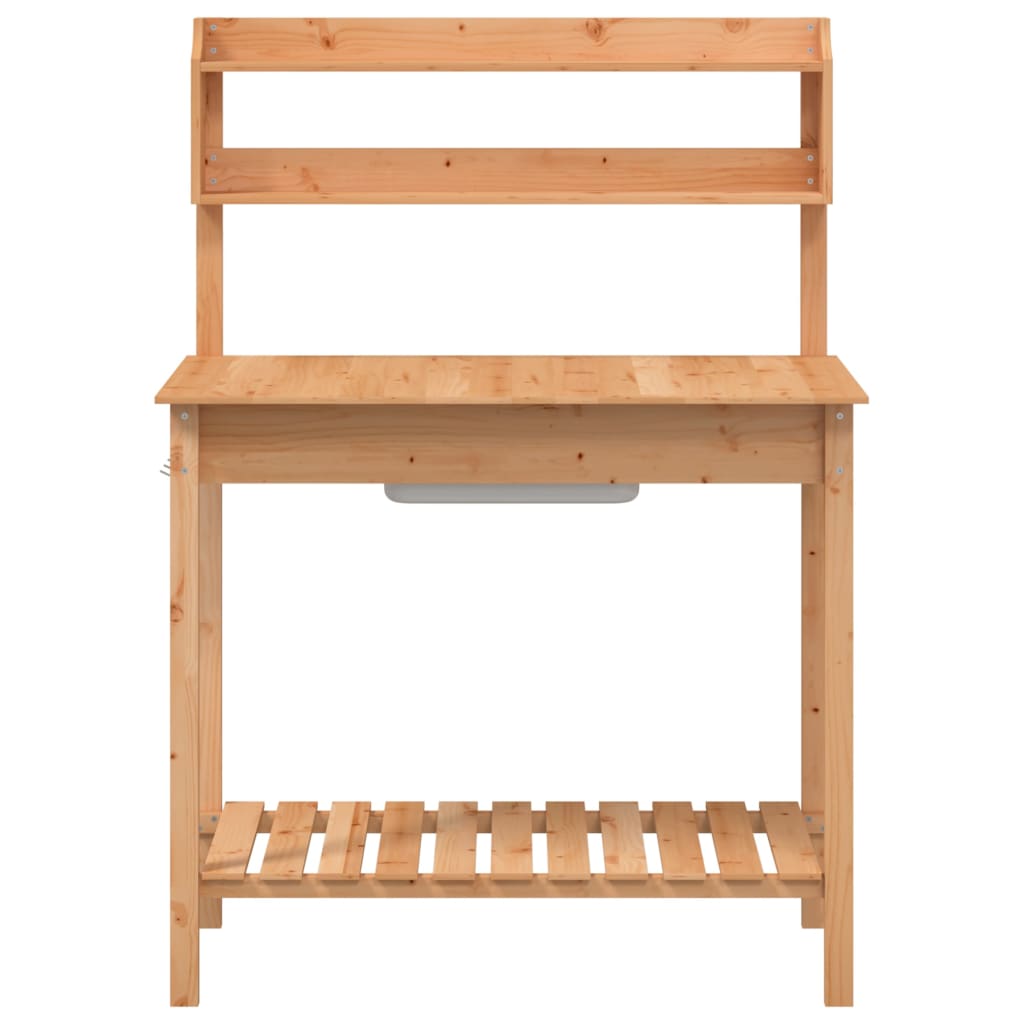 vidaXL Mesa para macetas con fregadero madera abeto 147,5x44x139,5 cm