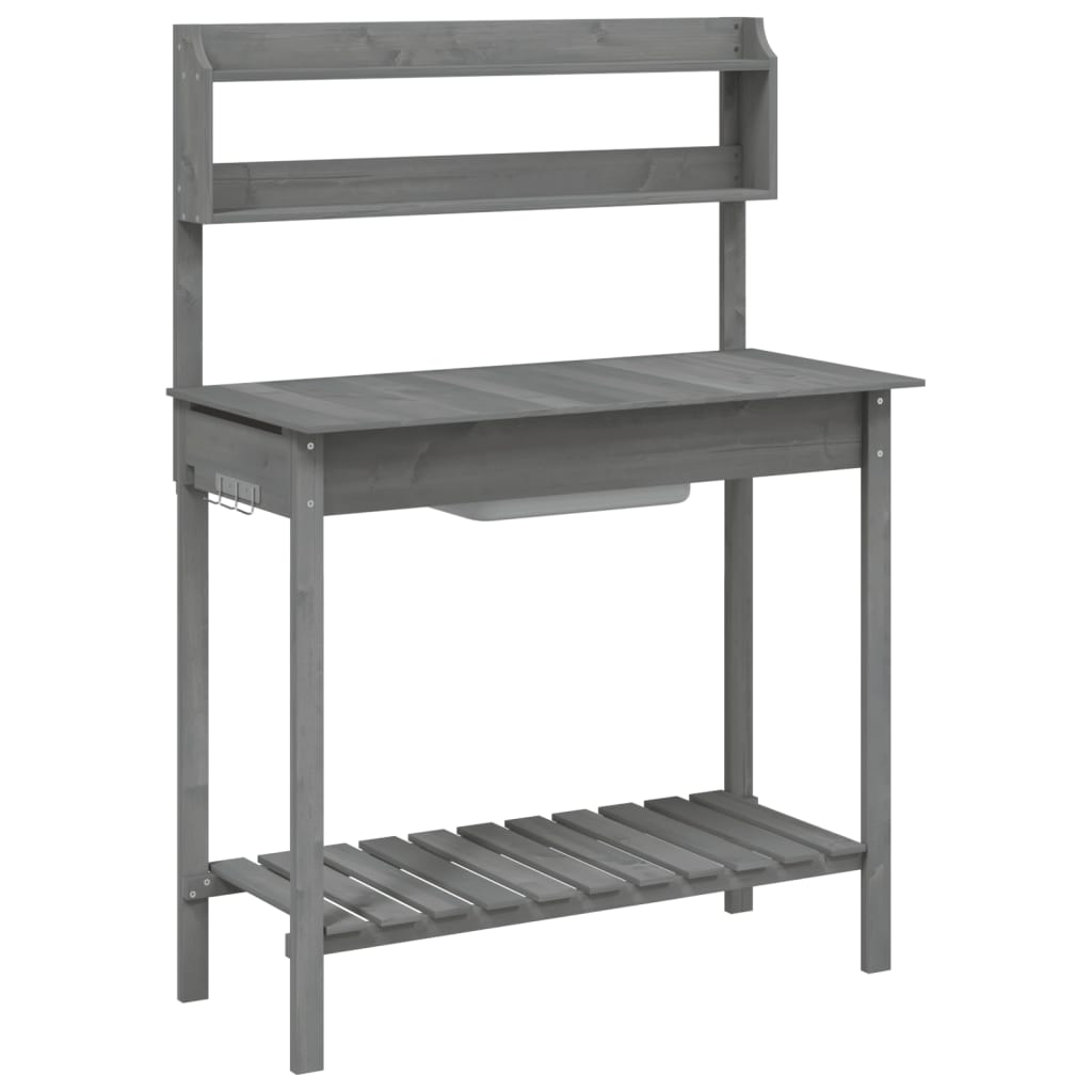 vidaXL Mesa para macetas con fregadero abeto gris 147,5x44x139,5 cm