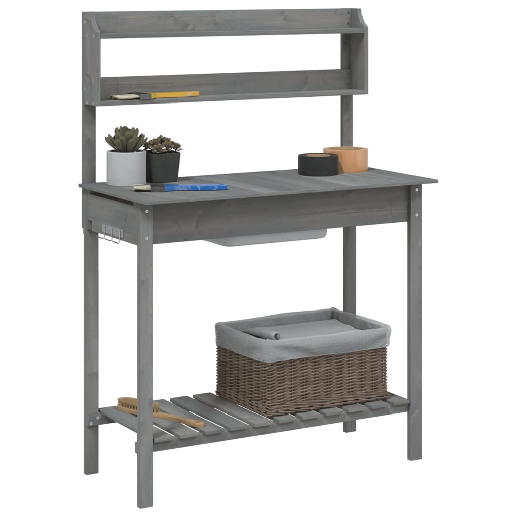 vidaXL Mesa para macetas con fregadero abeto gris 147,5x44x139,5 cm