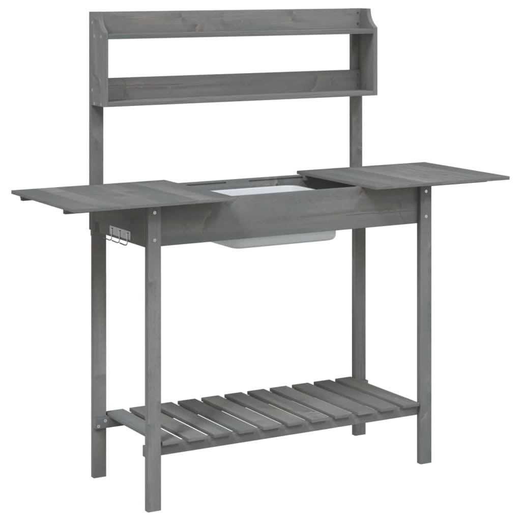 vidaXL Mesa para macetas con fregadero abeto gris 147,5x44x139,5 cm