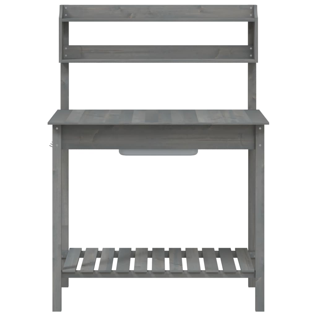 vidaXL Mesa para macetas con fregadero abeto gris 147,5x44x139,5 cm