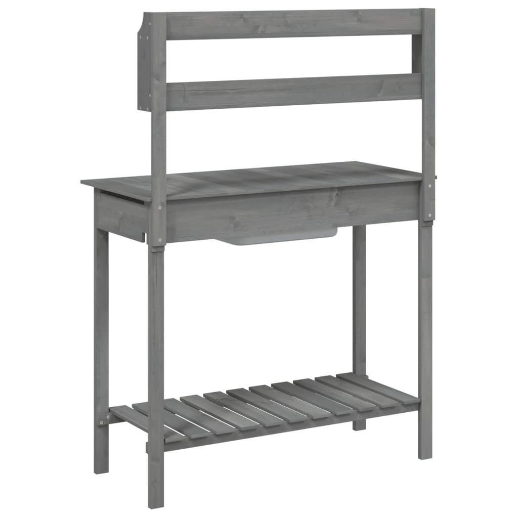 vidaXL Mesa para macetas con fregadero abeto gris 147,5x44x139,5 cm