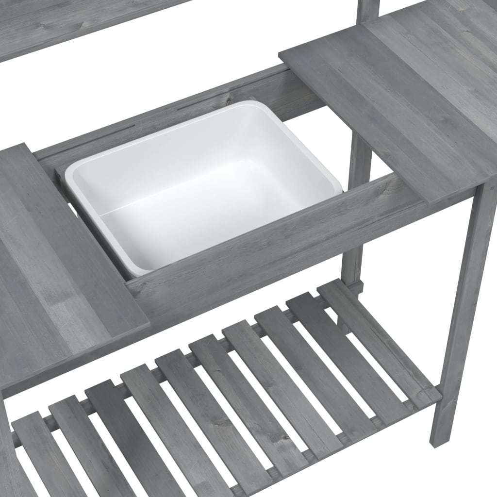 vidaXL Mesa para macetas con fregadero abeto gris 147,5x44x139,5 cm