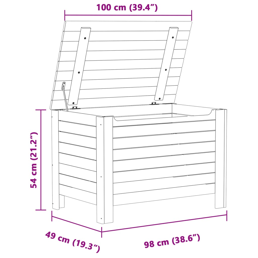 vidaXL Caja de almacenaje con tapa RANA madera maciza pino 100x49x54cm