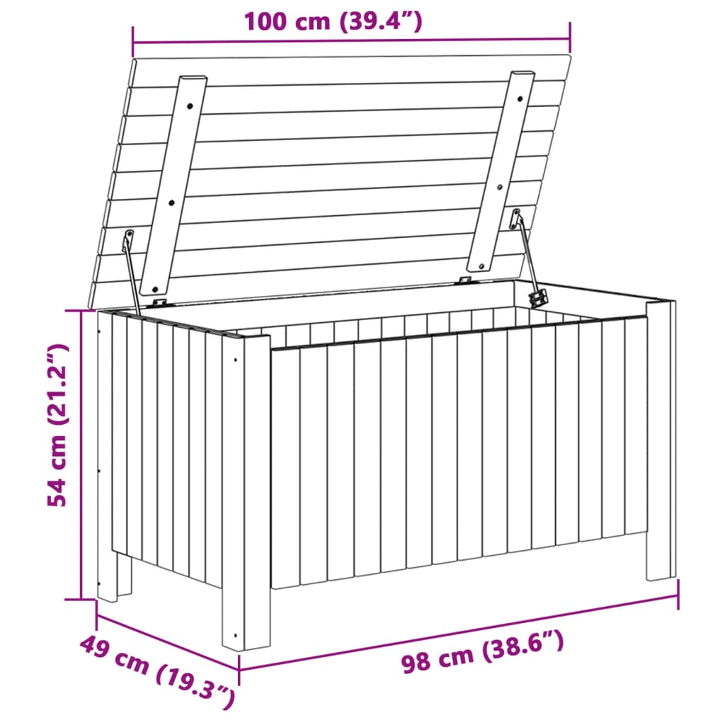 vidaXL Caja de almacenaje con tapa RANA madera maciza pino 100x49x54cm