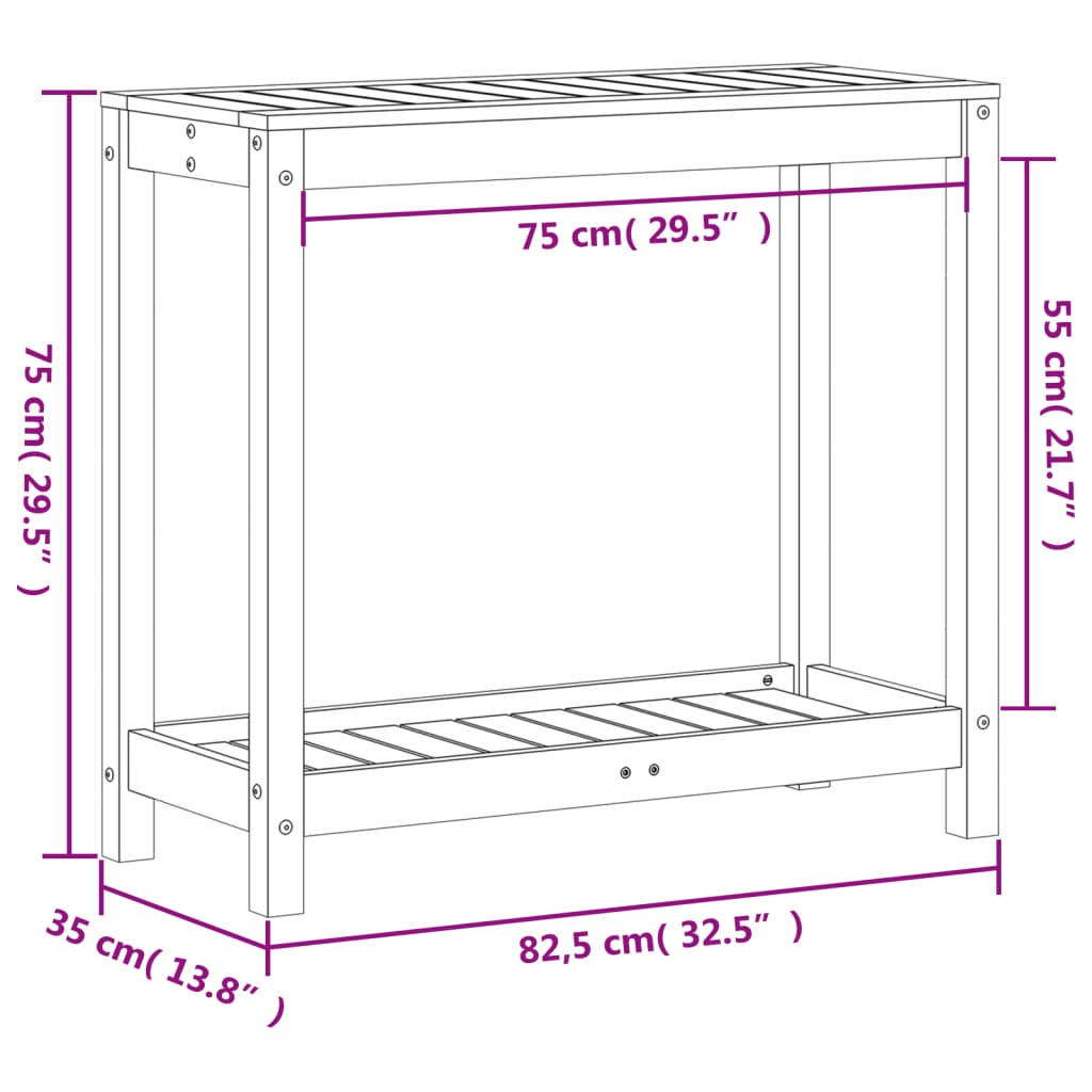 vidaXL Mesa de plantación con estante madera maciza pino 82,5x35x75 cm