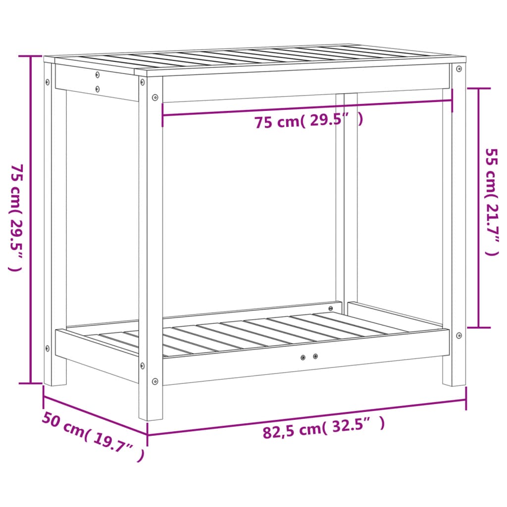 vidaXL Mesa de plantación con estante madera maciza pino 82,5x50x75 cm