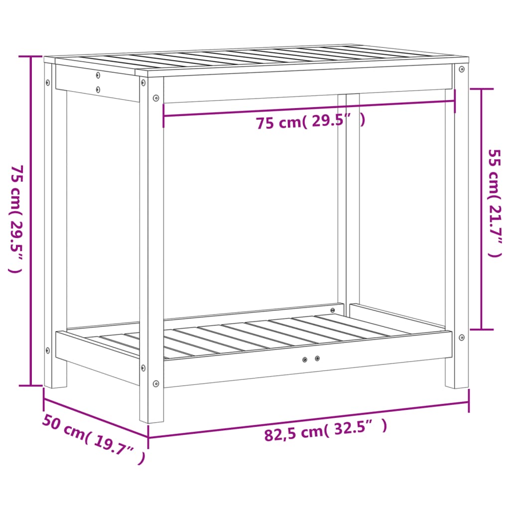 vidaXL Mesa de plantación con estante madera pino blanco 82,5x50x75 cm