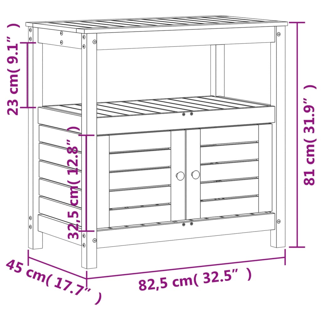 vidaXL Mesa de plantación con estantes madera Douglas 82,5x45x81 cm