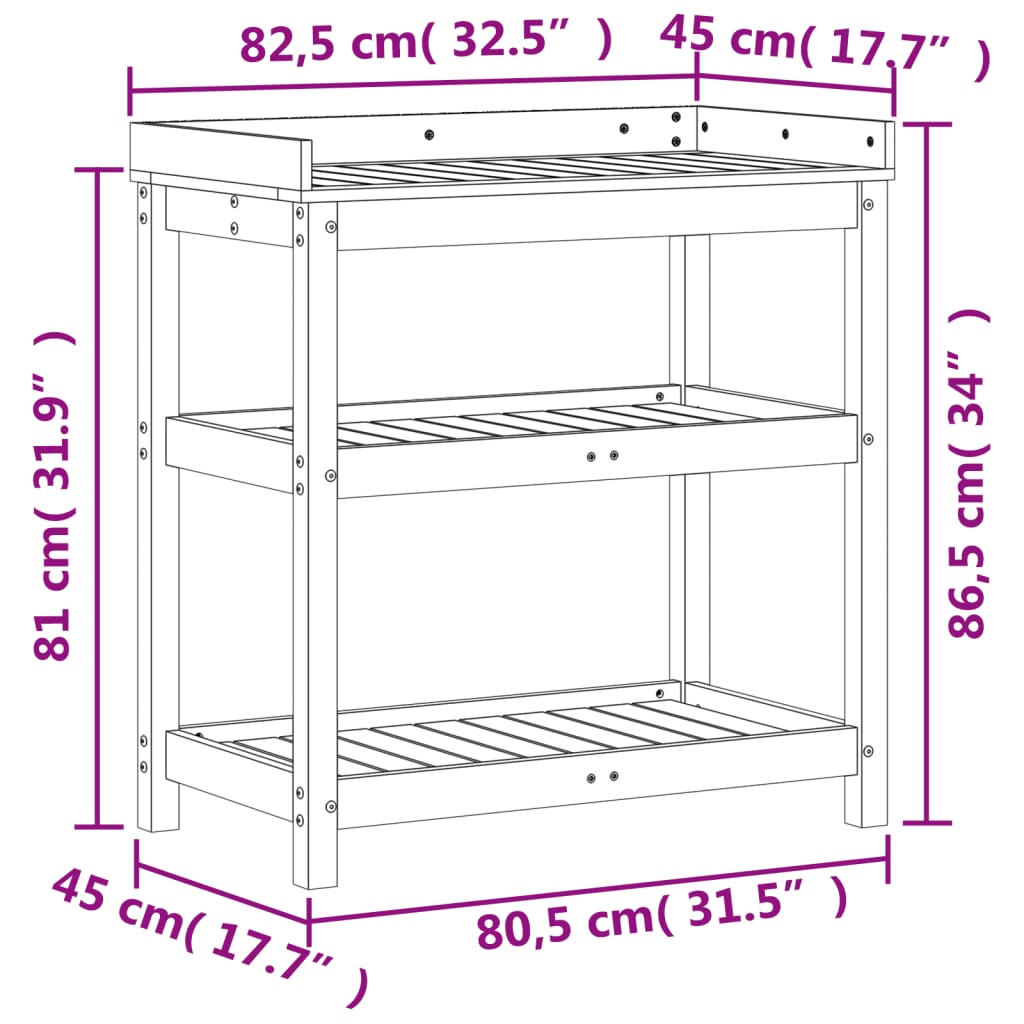 vidaXL Mesa de plantación con estantes madera Douglas 82,5x45x86,5 cm