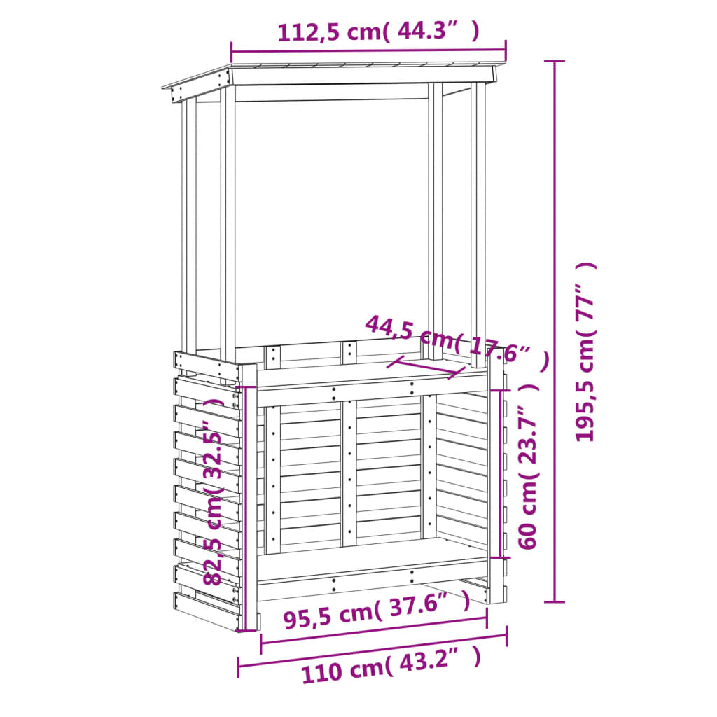 vidaXL Mesa de bar de jardín con techo madera maciza 112,5x57x195,5 cm