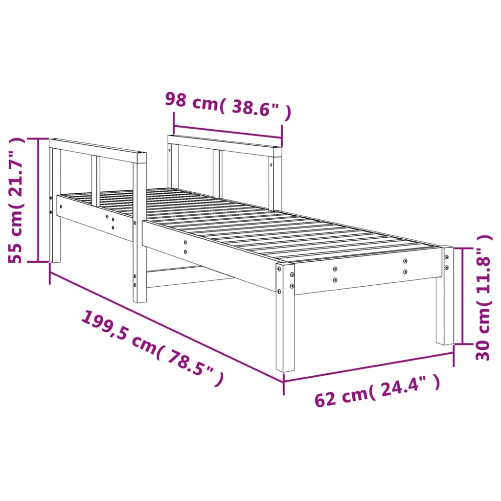 vidaXL Tumbona de madera maciza de pino 199,5x62x55 cm