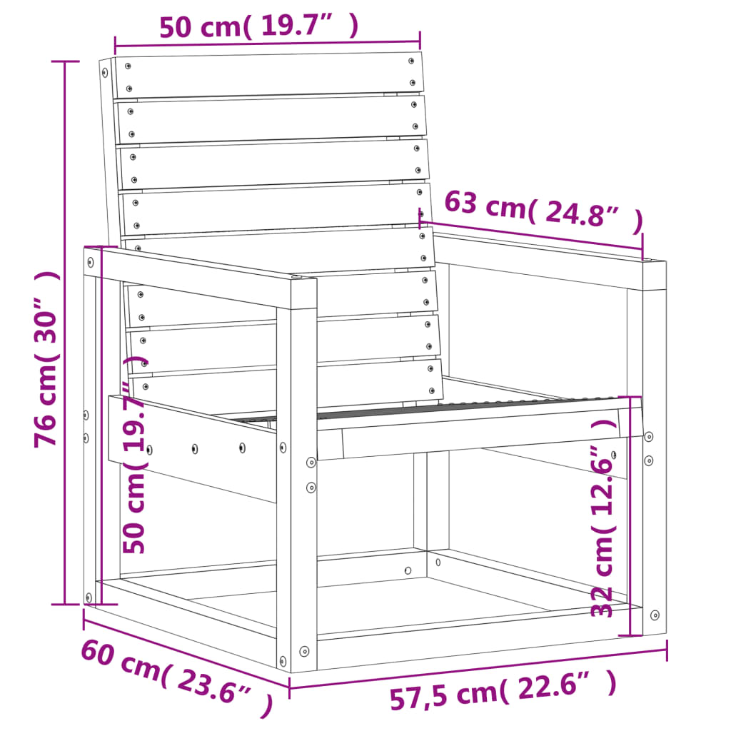 vidaXL Silla de jardín madera maciza de pino 57,5x63x76 cm