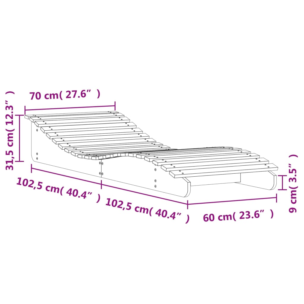 vidaXL Tumbona de madera maciza de pino 205x70x31,5 cm