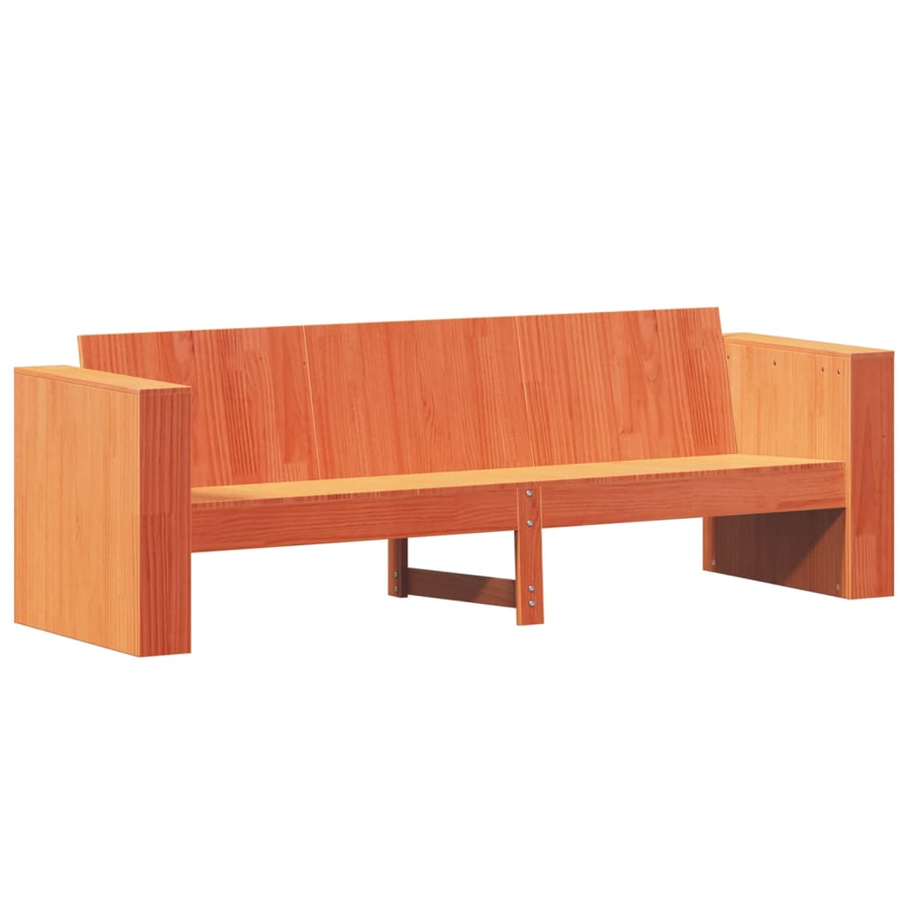 vidaXL Sofá de jardín 3 plazas madera de pino marrón cera 189x60x62 cm