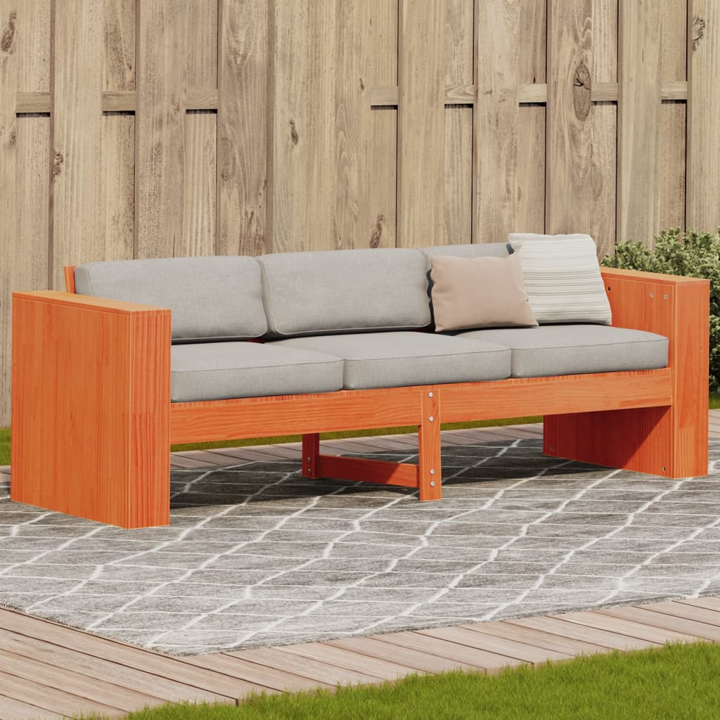 vidaXL Sofá de jardín 3 plazas madera de pino marrón cera 189x60x62 cm