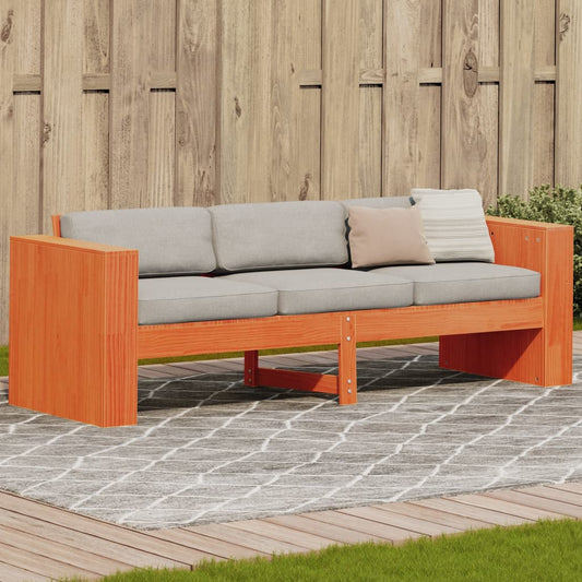 vidaXL Sofá de jardín 3 plazas madera de pino marrón cera 189x60x62 cm