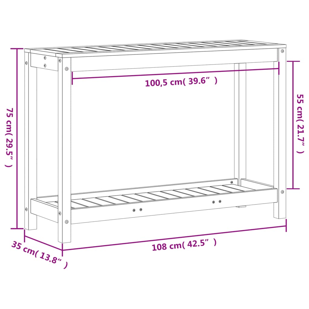 vidaXL Mesa de plantación y estante madera maciza marrón 108x35x75 cm