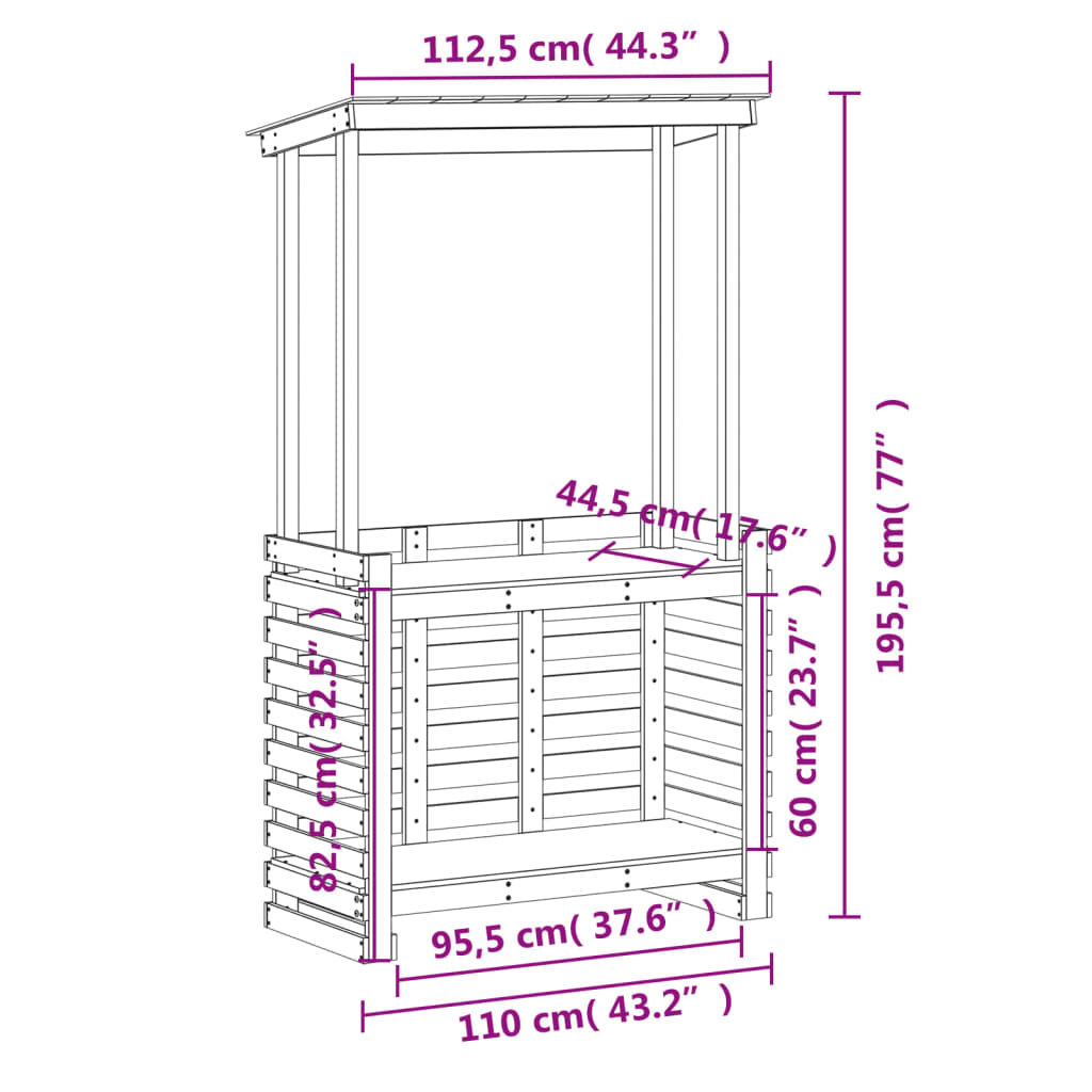 vidaXL Mesa alta bar de jardín madera maciza marrón 112,5x57x195,5 cm