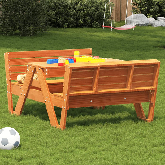 vidaXL Mesa de pícnic para niños madera pino marrón cera 88x122x58 cm