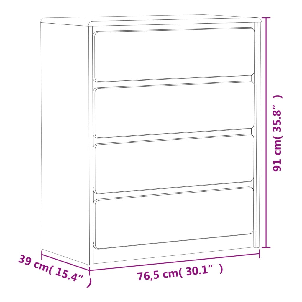 vidaXL Cajonera SAUDA madera maciza de pino color roble 76,5x39x91 cm