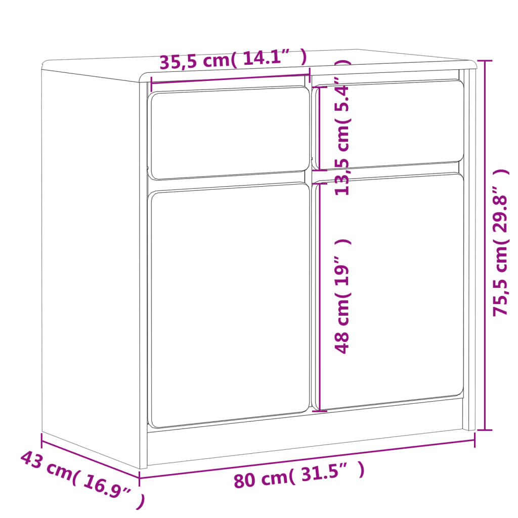 vidaXL Aparador SAUDA madera maciza pino roble 80x43x75,5 cm