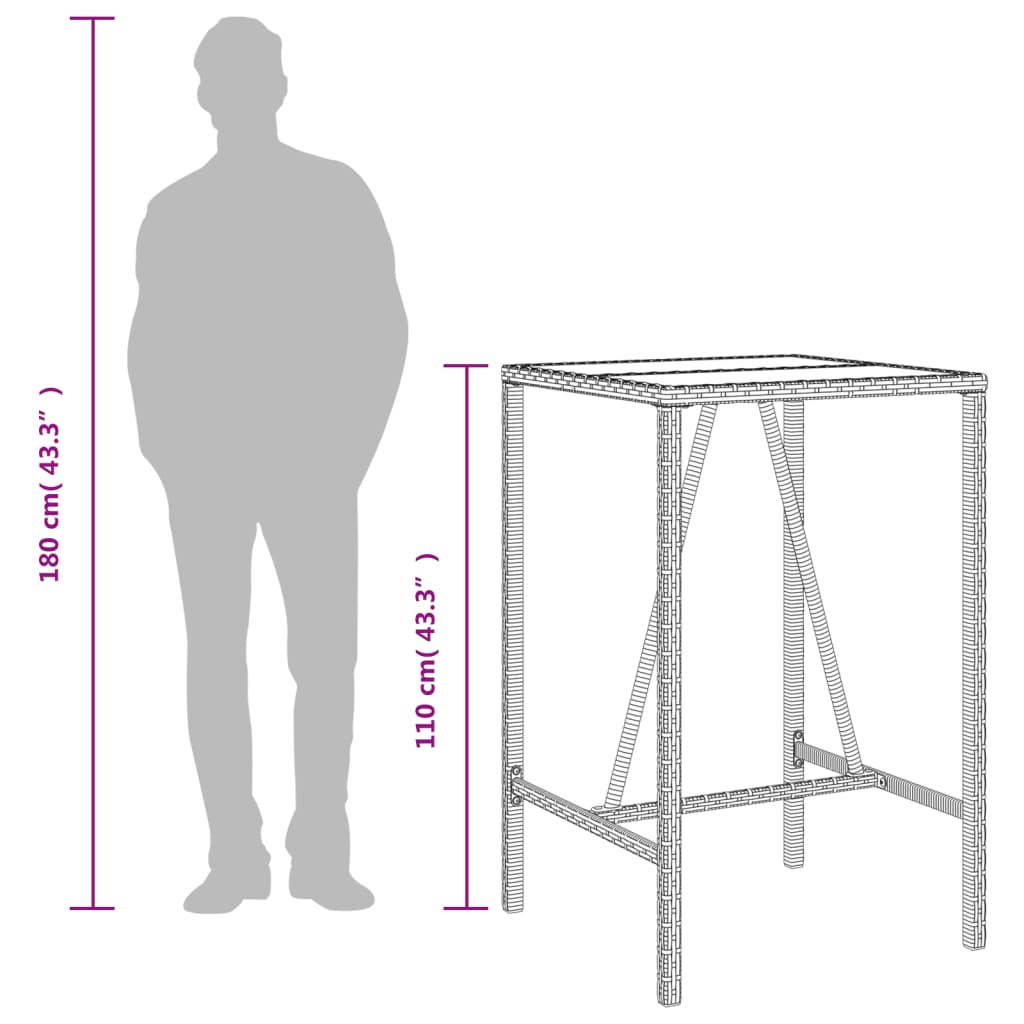 vidaXL Mesa de bar de exterior ratán sintético marrón 70x70x110 cm