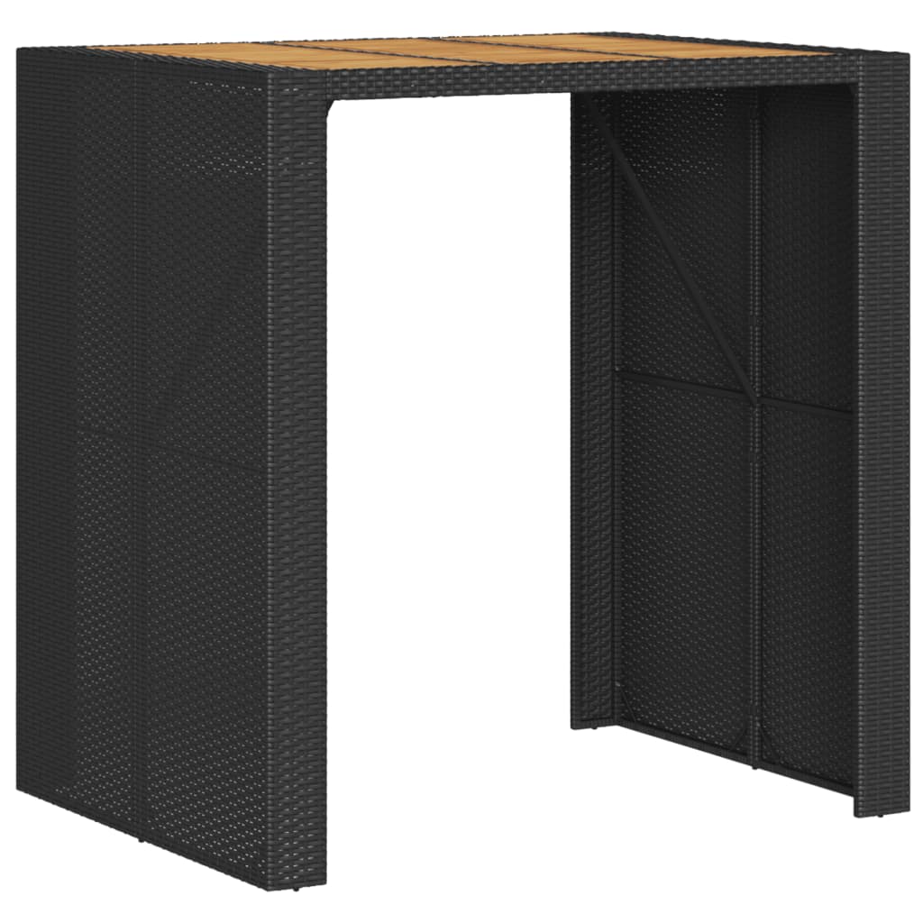 vidaXL Mesa alta jardín superficie madera ratán PE negro 105x80x110 cm